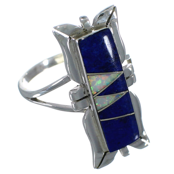 Southwest Lapis And Opal Inlay Silver Ring Size 6-1/2 AX53905